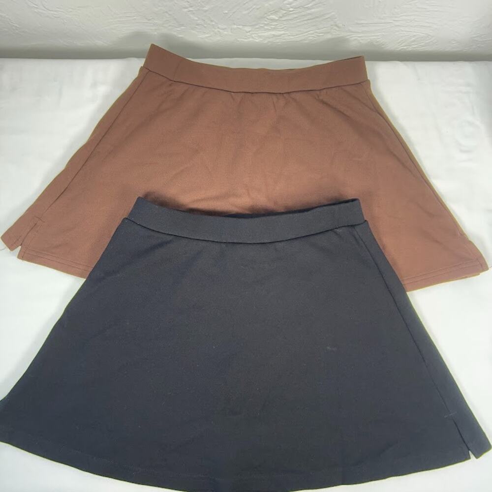 Los Angeles Apparel Lot 2 Ponte A Line Skort Black Chocolate Brown Sz Small EUC